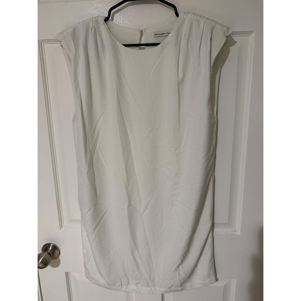 Abercrombie & Fitch White Pleated Shoulder Keyhole Back Mini Shift Dress Small